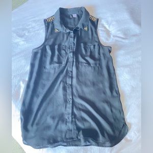 Sleeveless Button Up Black Top